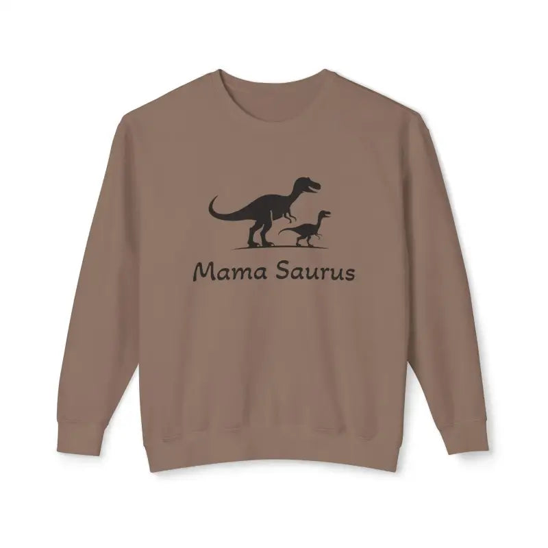 Brown Mama Saurus Sweatshirt featuring a dinosaur graphic for dinosaur loving moms