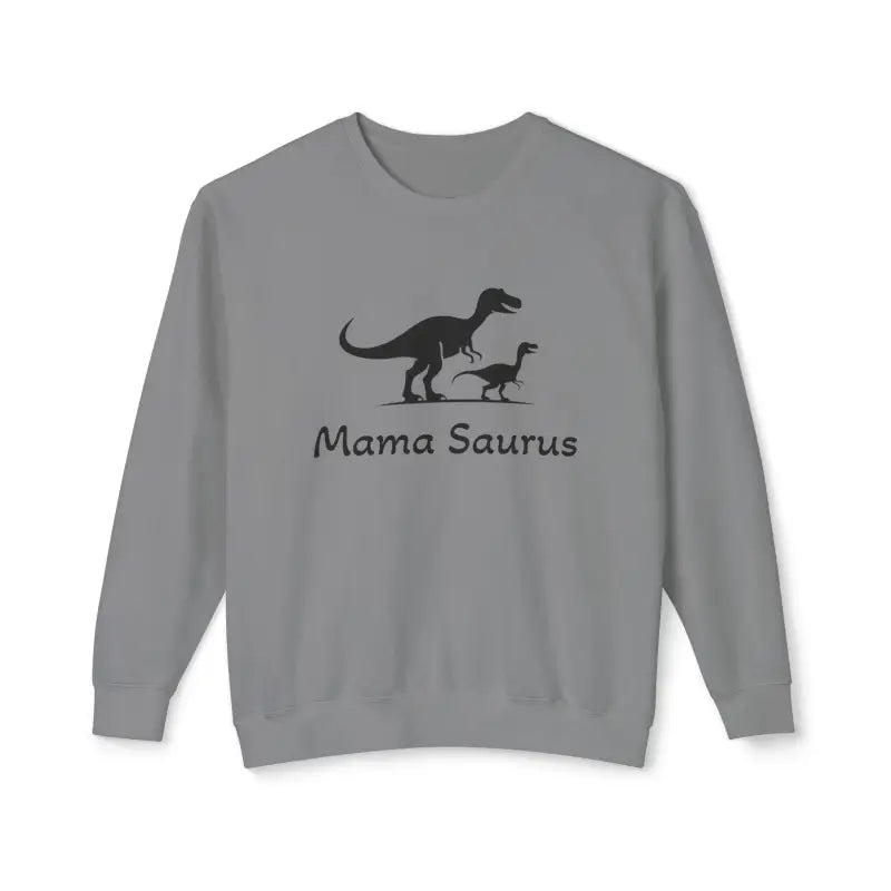 Gray sweatshirt with dinosaur graphic from Mama Saurus collection for moms