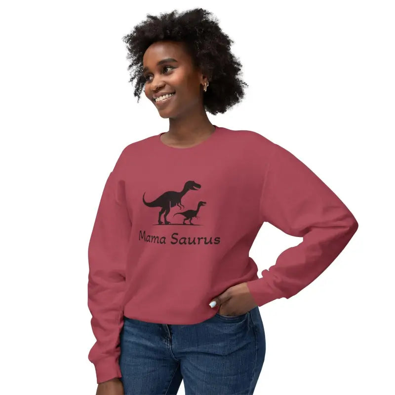 Maroon Mama Saurus Sweatshirt featuring playful dinosaur graphic for moms