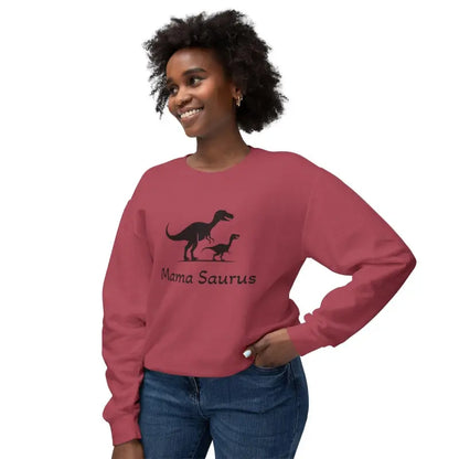 Maroon Mama Saurus Sweatshirt featuring playful dinosaur graphic for moms