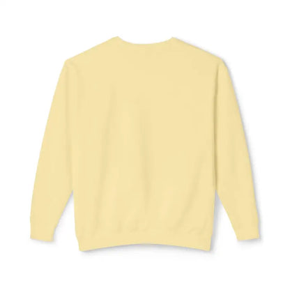 Pale yellow crewneck sweatshirt featuring Mama Saurus design for dinosaur loving moms