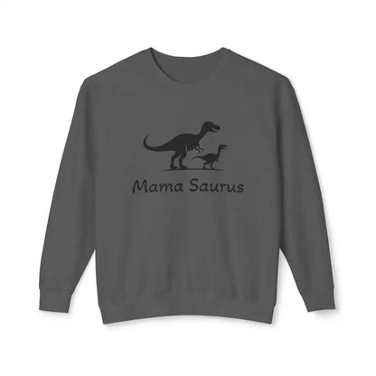 Gray sweatshirt featuring dinosaur graphic for Mama Saurus loving moms