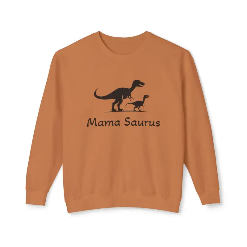 Orange Mama Saurus Sweatshirt featuring a playful dinosaur graphic for moms
