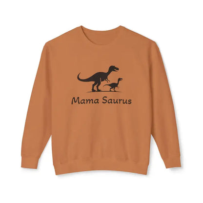 Orange Mama Saurus Sweatshirt featuring a playful dinosaur graphic for moms