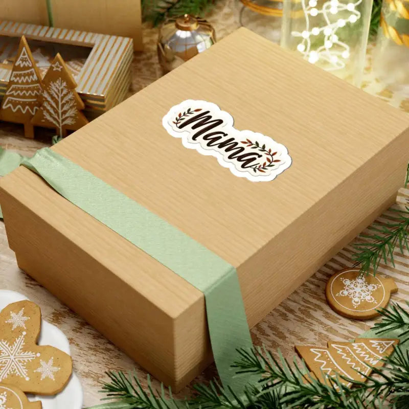 Gift box featuring Mama sticker adorned with floral accents for thoughtful gifting