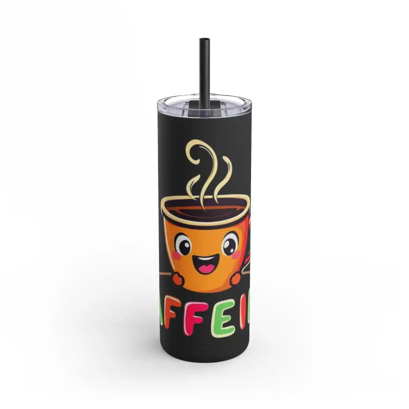 Black Matte 20oz Insulated Cartoon Coffee Tumbler with playful coffee cup design
