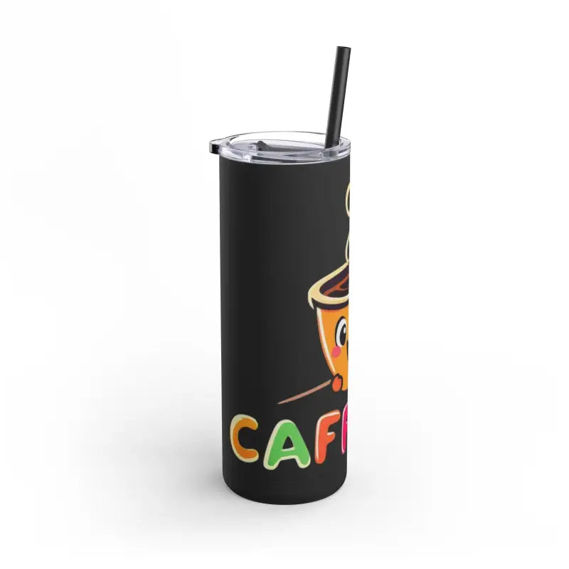 Black tumbler featuring a coffee design, part of the Matte 20oz Insulated Cartoon Coffee Tumbler