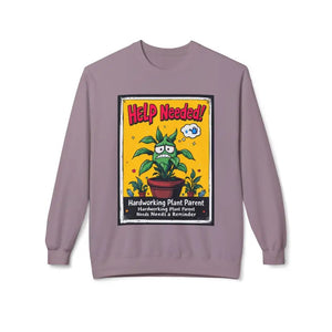 Mauve Blue Beige Sweatshirts Featuring Plant Graphics Help Wanted Funny Plant Parent Design - Ocean State Styles