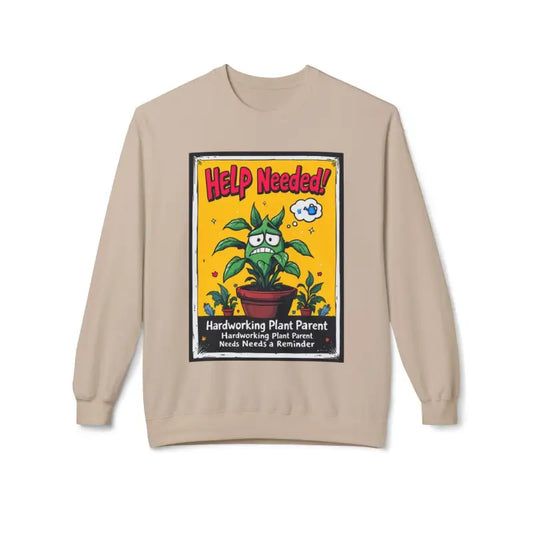 Mauve Blue Beige Sweatshirts Featuring Plant Graphics Help Wanted Funny Plant Parent Design - Ocean State Styles