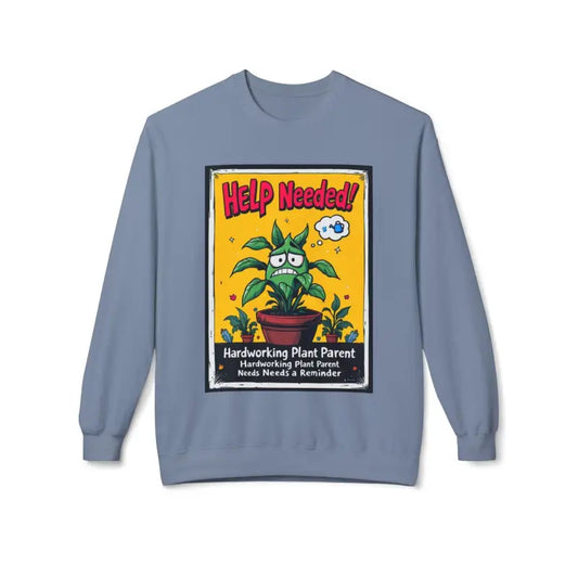 Mauve Blue Beige Sweatshirts Featuring Plant Graphics Help Wanted Funny Plant Parent Design - Ocean State Styles