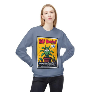 Mauve Blue Beige Sweatshirts Featuring Plant Graphics Help Wanted Funny Plant Parent Design - Ocean State Styles