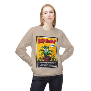 Mauve Blue Beige Sweatshirts Featuring Plant Graphics Help Wanted Funny Plant Parent Design - Ocean State Styles