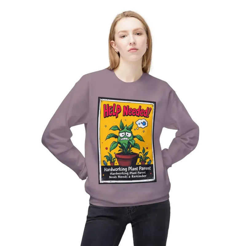 Mauve Blue Beige Sweatshirts Featuring Plant Graphics Help Wanted Funny Plant Parent Design - Ocean State Styles