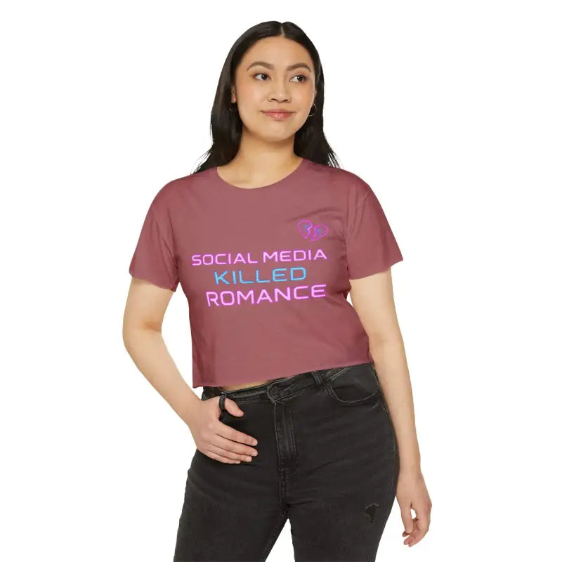 Mauve Crop Top Social Media Killed Romance Women's Festival Clothing - Ocean State Styles