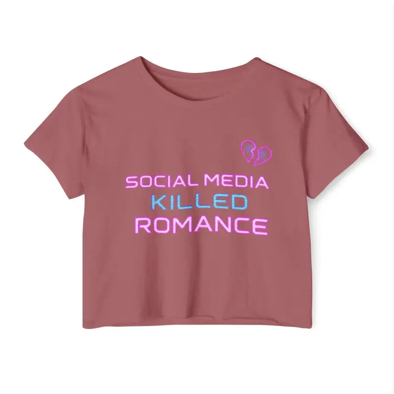 Mauve Crop Top Social Media Killed Romance Women's Festival Clothing - Ocean State Styles