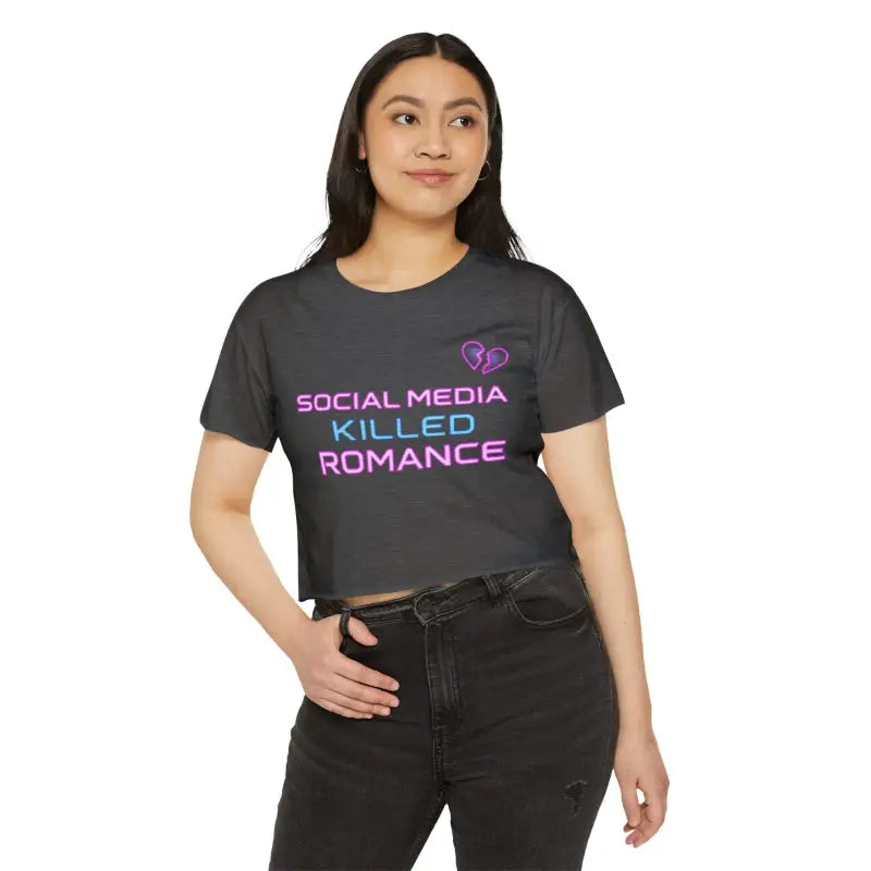 Mauve Crop Top Social Media Killed Romance Women's Festival Clothing - Ocean State Styles