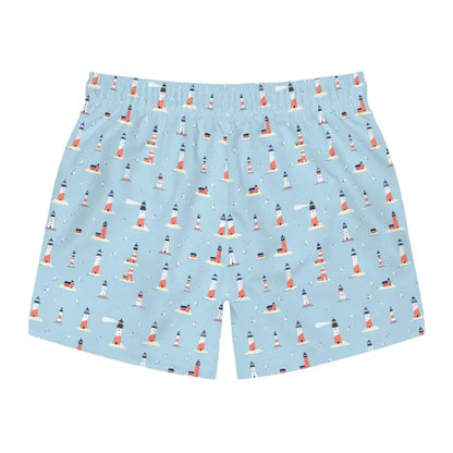 Light blue lighthouse-patterned boxer shorts from Nautical Lighthouse Swim Trunks collection