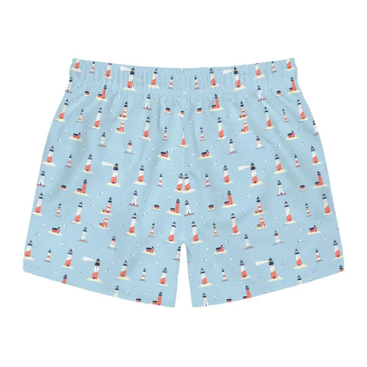 Men Light Blue Lighthouse Swim Trunks for Summer Style and Comfort - Ocean State Styles