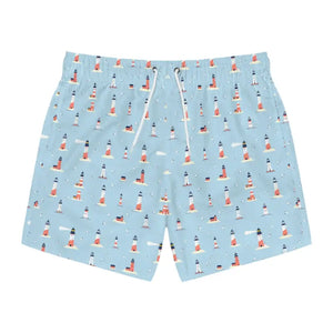 Men Light Blue Lighthouse Swim Trunks for Summer Style and Comfort - Ocean State Styles