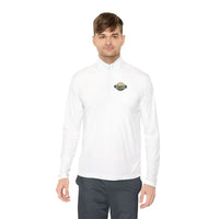 White long-sleeved shirt featured in Men Simple Block Island Quarter Zip Pullover