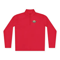Men Simple Block Island Quarter Zip Pullover in Gray White Blue with Red Long Sleeves