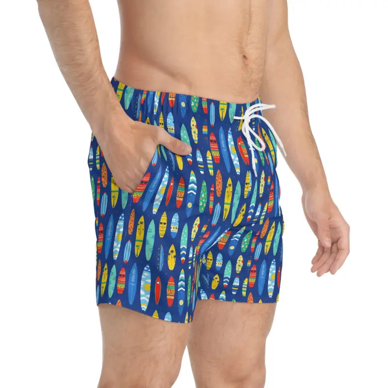Men's Blue Surfboard Swim Trunks for Summer Beach Days - Ocean State Styles