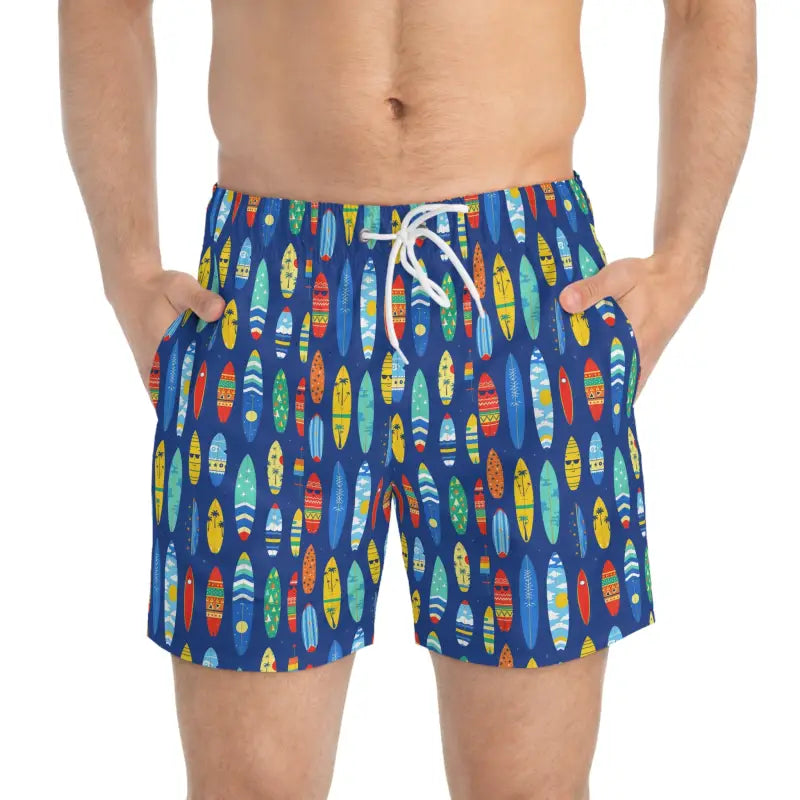 Men's Blue Surfboard Swim Trunks for Summer Beach Days - Ocean State Styles
