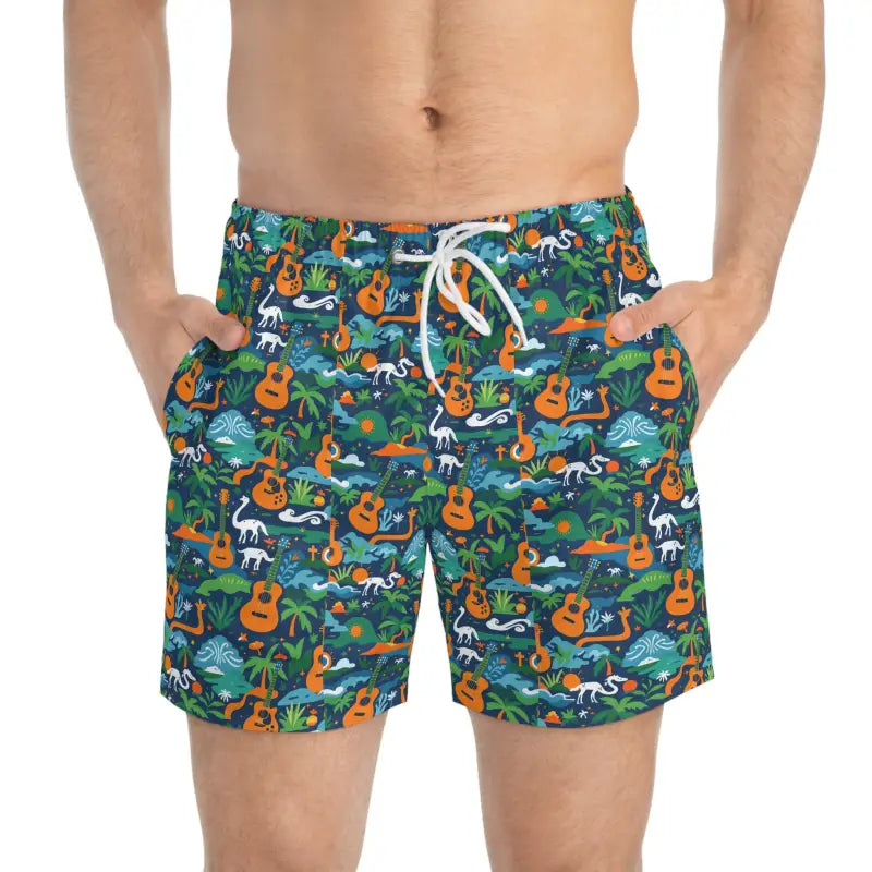 Men's Tropical Guitar Patterned Swim Trunks - Ocean State Styles