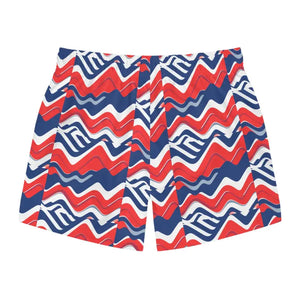 Men's Red White Blue Patterned Swim Trunks for Beach Days - Ocean State Styles