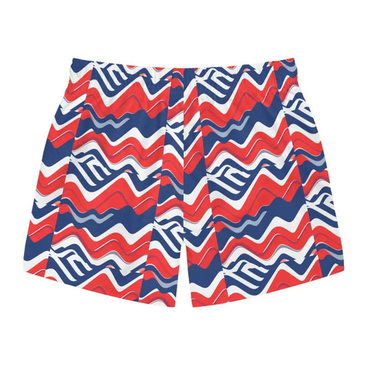 Men's Red White Blue Patterned Swim Trunks for Beach Days - Ocean State Styles