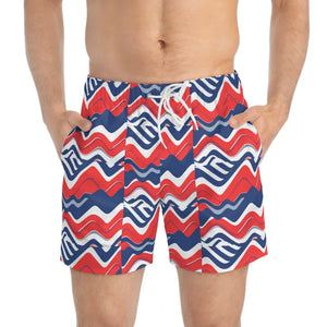 Men's Red White Blue Patterned Swim Trunks for Beach Days - Ocean State Styles