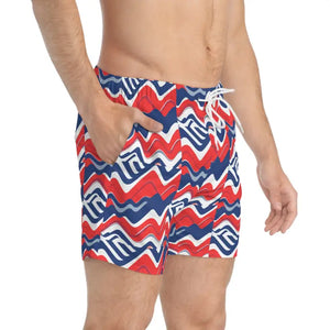 Men's Red White Blue Patterned Swim Trunks for Beach Days - Ocean State Styles
