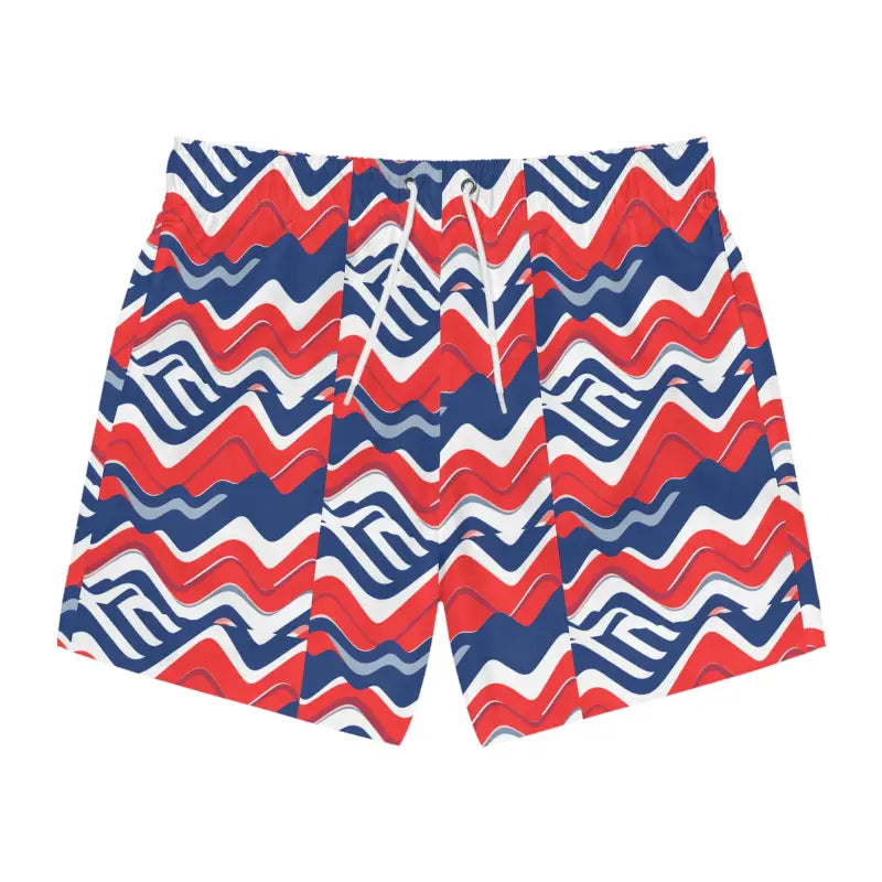 Men's Red White Blue Patterned Swim Trunks for Beach Days - Ocean State Styles