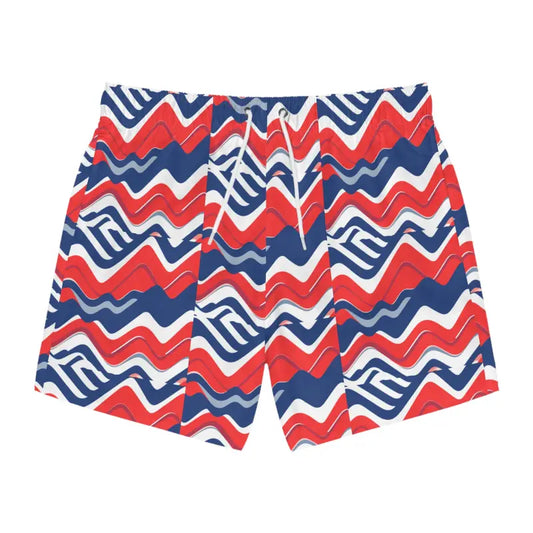 Men's Red White Blue Patterned Swim Trunks for Beach Days - Ocean State Styles