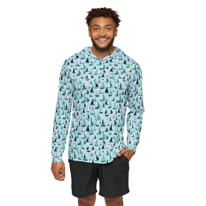 Mens Sailboat Patterned Long Sleeve Hoodie - Ocean State Styles