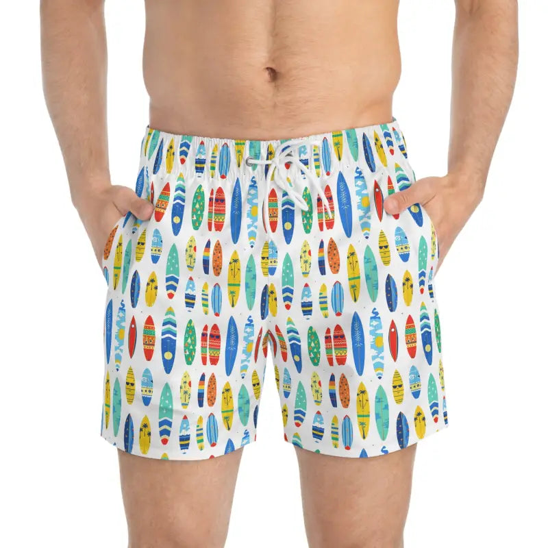Men's Surfboard Pattern Swim Trunks for Beach and Pool Adventures - Ocean State Styles