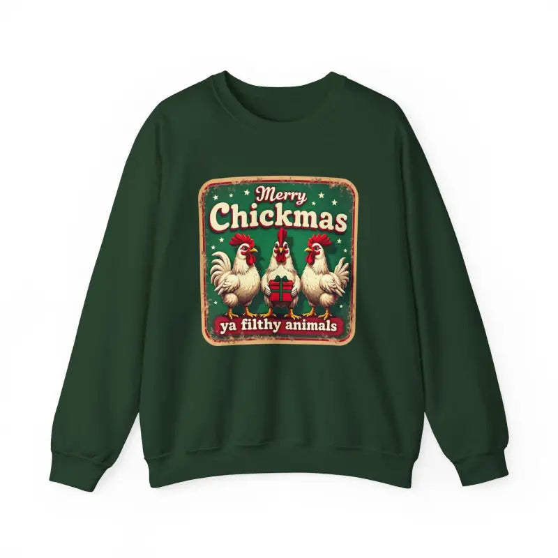 Green Merry Chickmas Crewneck Sweatshirt with festive design for the holidays