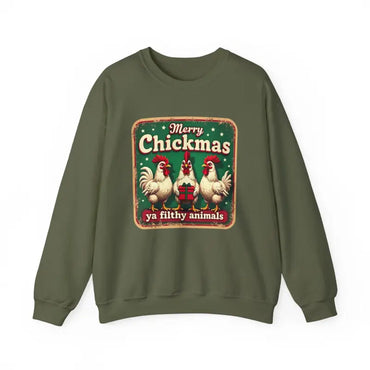 Olive green Merry Chickmas Crewneck Sweatshirt for festive holiday fashion