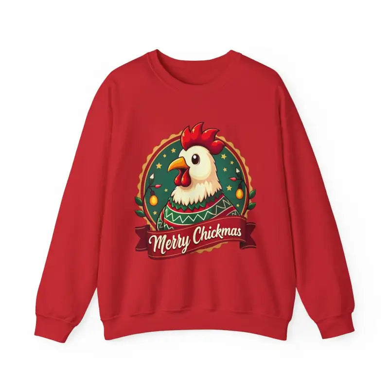 Red Merry Chickmas Crewneck Sweatshirt featuring festive holiday design