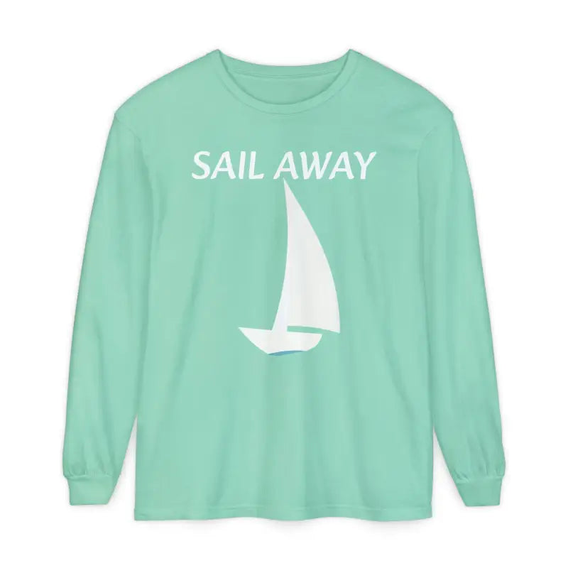 Mint green long-sleeved shirt featuring a sailboat design from Minimalist Sail Away collection
