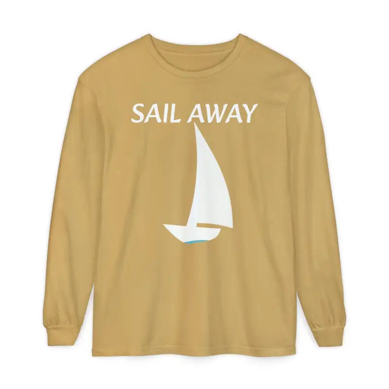 Long-sleeved Minimalist Sail Away Shirt featuring a sailboat graphic design