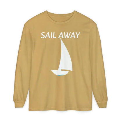 Long-sleeved Minimalist Sail Away Shirt featuring a sailboat graphic design