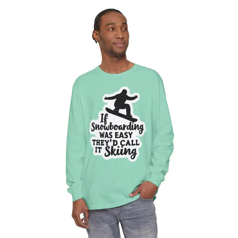 Mint Green Snowboarding Graphic Long Sleeve Shirt for Adventurers - Ocean State Styles