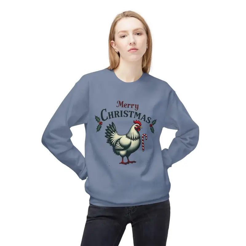 Blue Christmas Chicken Sweatshirt from Mistoe, cozy fleece crewneck design
