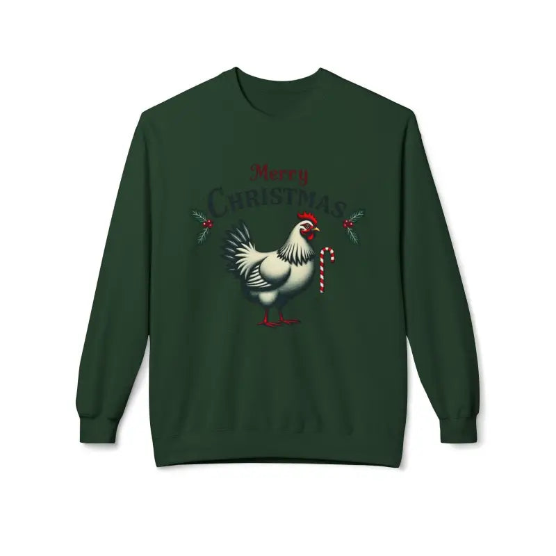 Green Christmas Chicken Sweatshirt featuring Mistoe Chicken Fleece Crewneck design