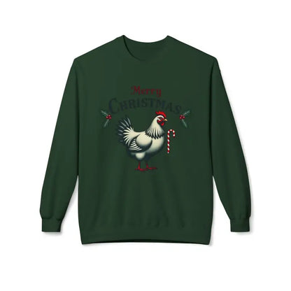 Green Christmas Chicken Sweatshirt featuring Mistoe Chicken Fleece Crewneck design
