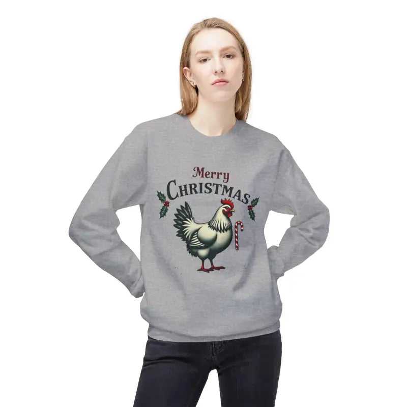 Gray Christmas sweater featuring Mistoe Chicken Fleece Crewneck Sweatshirt design