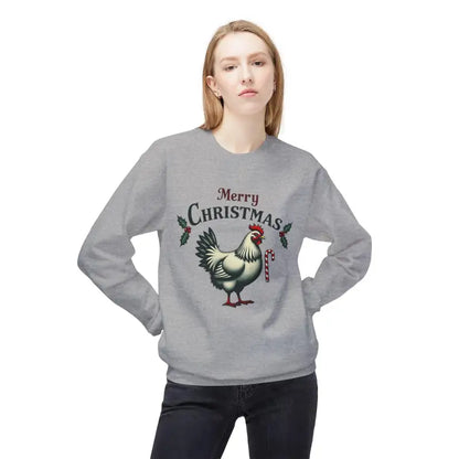 Gray Christmas sweater featuring Mistoe Chicken Fleece Crewneck Sweatshirt design