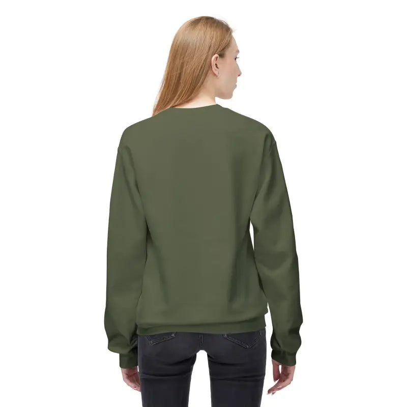 Olive green Mistoe Chicken Fleece Crewneck Sweatshirt on display