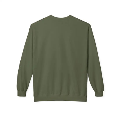 Olive green Mistoe Chicken fleece crewneck sweatshirt displayed on a neutral background